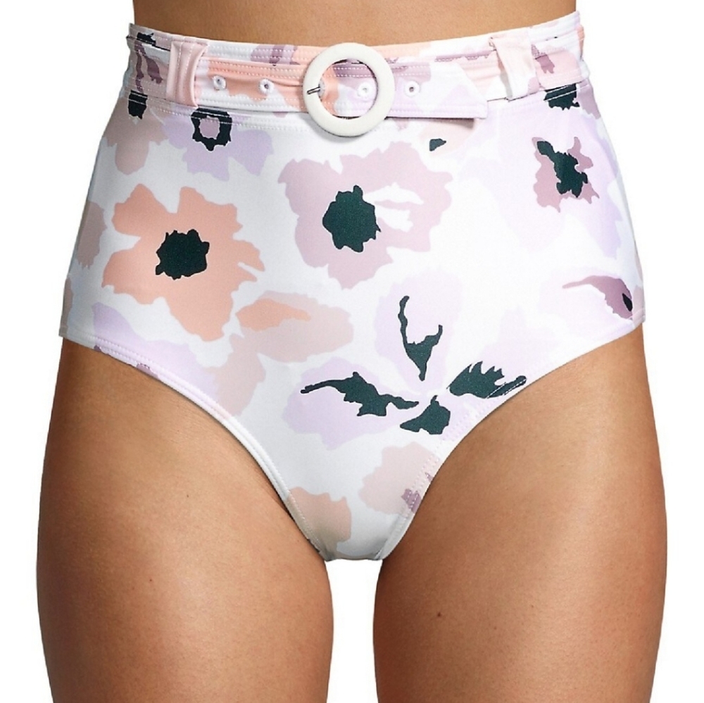 Peony Soiree Belted High-Waist Bikini Bottom